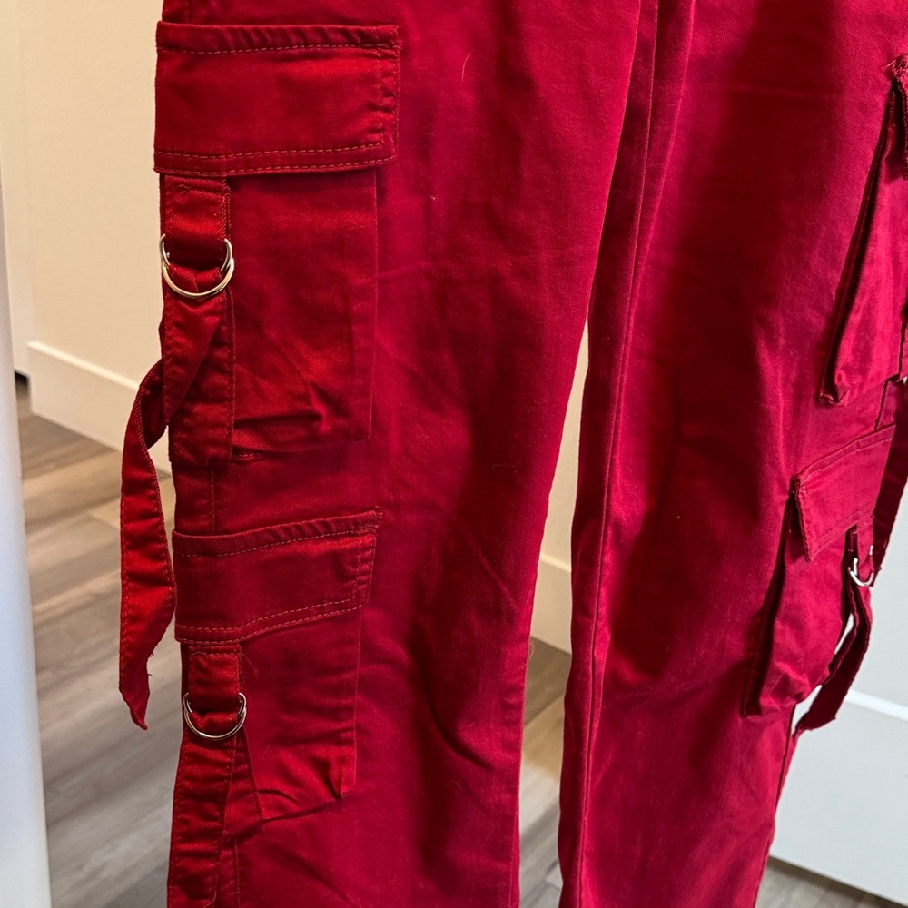 Red Cargo Wide Leg Pants - Picture 3 of 4
